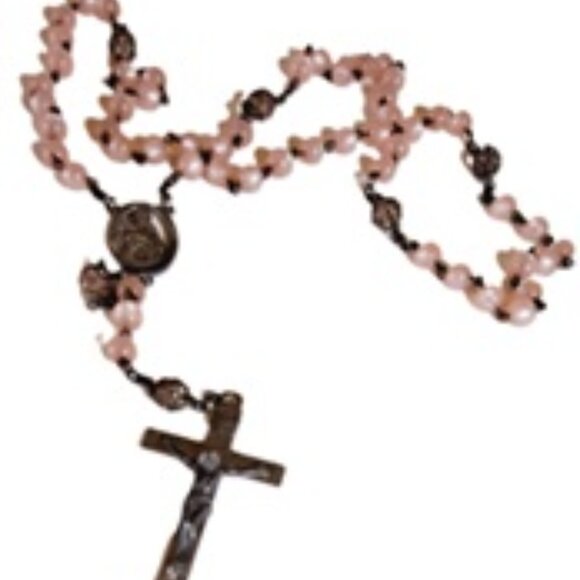 Vtg Pink Moonstone Crucifix Necklace - Picture 1 of 7